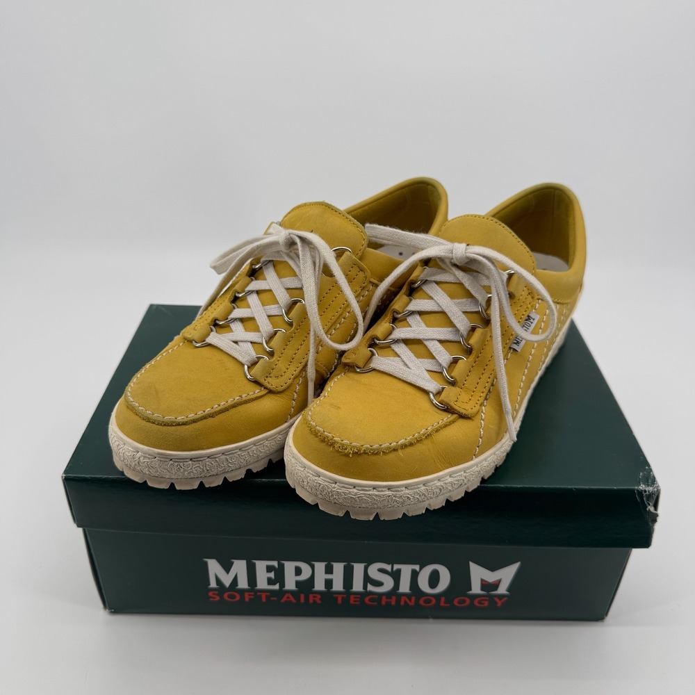 Mephisto Lady Shoes Womens 8 Yellow Leather Lace Up Comfort Walking Sneaker